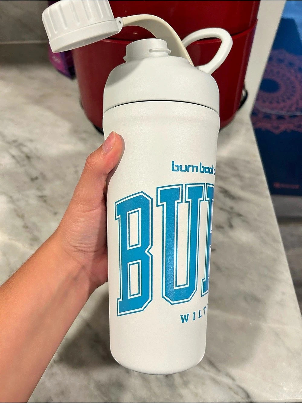burn boot camp Water Bottle White & Blue